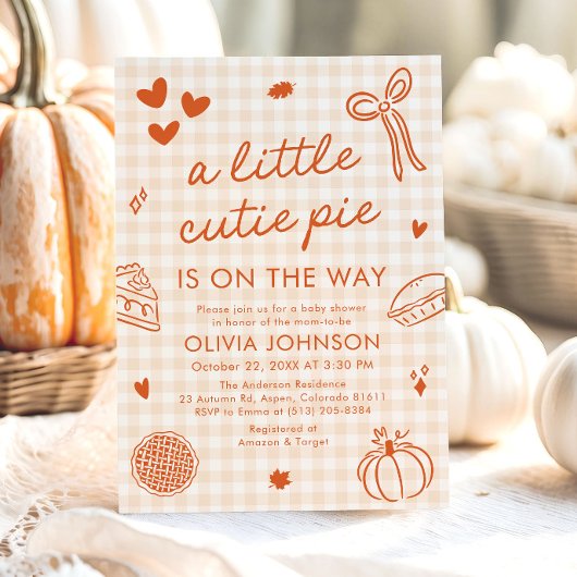 秋ハンドウィンド小さなかわいこちゃんパイ赤ちゃんシャワー 招待状