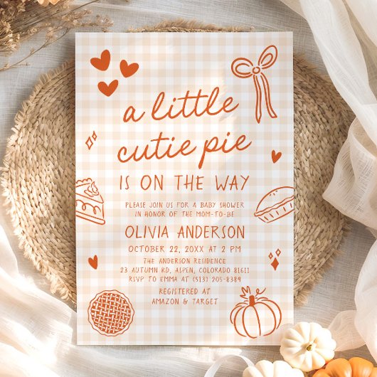 秋ハンドウィンド小さなかわいこちゃんパイ赤ちゃんシャワー 招待状