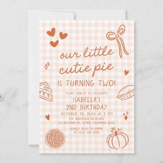 秋ハンドドロー私たちの小さなかわいこちゃんパイ2nd誕生日 招待状 (正面)