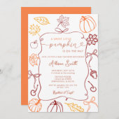 秋ハンド小さなかぼちゃの赤ちゃんシャワーを描画 招待状 (正面/裏面)