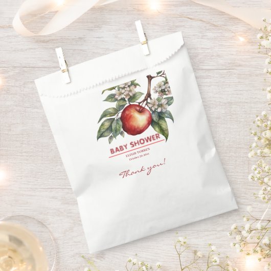 秋ハーベストアップルブランチフローラベビーシャワー フェイバーバッグ (クリップ留めされた状態)