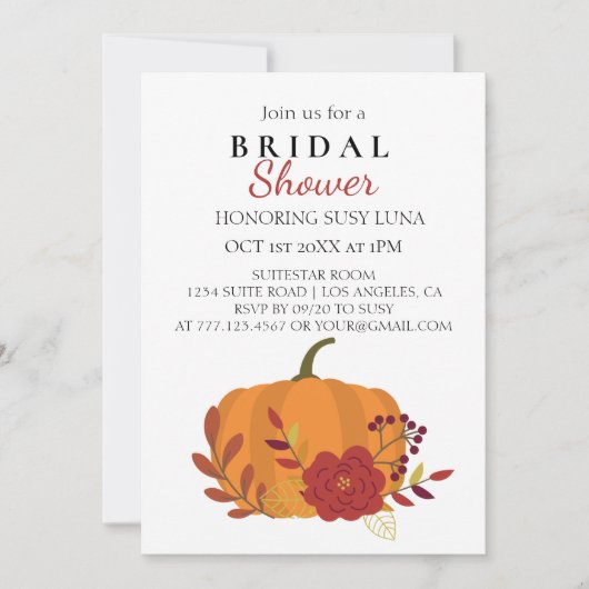 秋ハーベストオレンジカボチャと花 招待状 (正面)