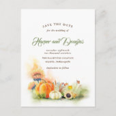 秋ハーベストカボチャとヒマワリ日付を保存 案内ポストカード (正面)