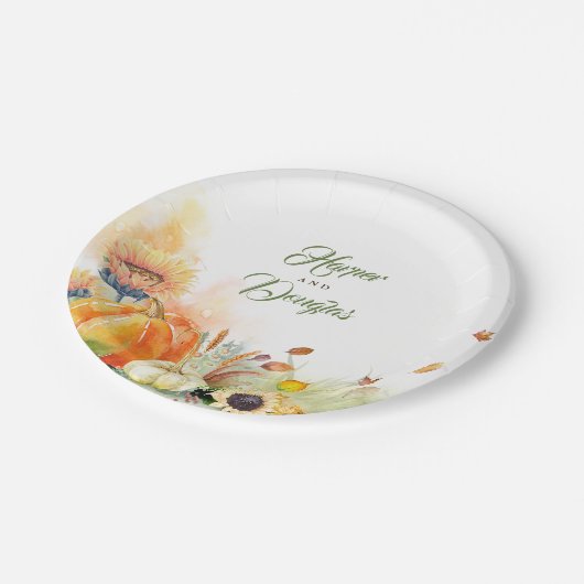 秋ハーベストカボチャとヒマワリ素朴 ペーパープレート (アングル)