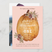 秋ハーベストカボチャの最初の誕生日パーティー 招待状 (正面/裏面)