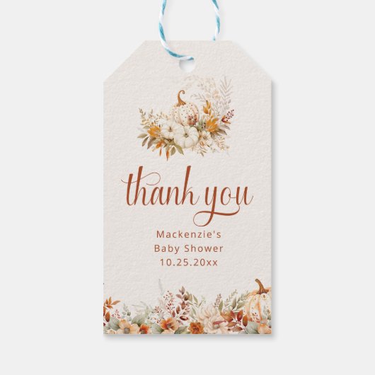 秋ハーベストカボチャ赤ちゃんシャワーありがとう好意 ギフトタグ (裏面)