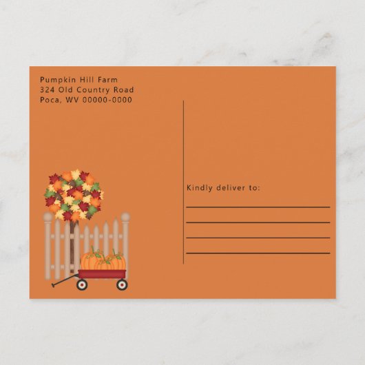 秋ハーベストギャザリングカントリートラックカボチャ インビテーションポストカード (裏面)