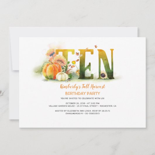 秋ハーベストパンプキンス10誕生日パーティーの招待状 招待状 (正面)