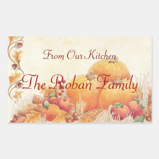 秋ハーベストパンプキンズキッチンから手作り 長方形シール (正面)