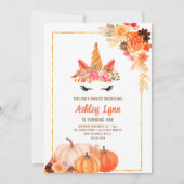 秋ハーベストパンプキンユニコーン誕生日 招待状 (正面)