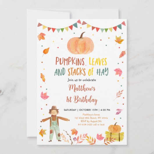 秋ハーベストパンプキン誕生日 招待状 (正面)
