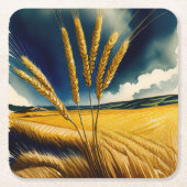 秋ハーベストプレーリー金ゴールド紙コースター スクエアペーパーコースター (正面)