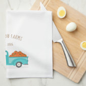 秋ハーベストヴィンテージブルートラックパーソナライズされた キッチンタオル (四つ折り)