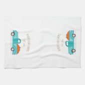 秋ハーベストヴィンテージブルートラックパーソナライズされた キッチンタオル (横)