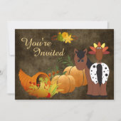 秋ハーベスト、かわいい馬とトルコの誕生日 招待状 (正面)