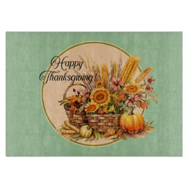 秋バスケット、花、かぼちゃ、トウモロコシ丸 カッティングボード