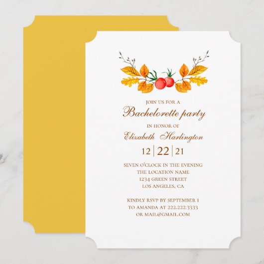 秋バチェロレッテ。水彩秋結婚期 招待状 (正面/裏面)