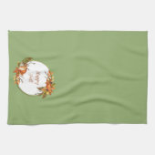 秋バニーとカボチャとカスタマイズ可能な文字 キッチンタオル (横)