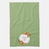 秋バニーとカボチャとカスタマイズ可能な文字 キッチンタオル (縦)