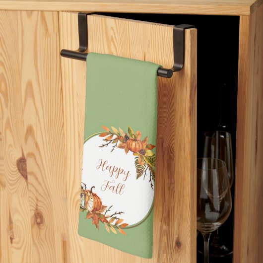 秋バニーとカボチャとカスタマイズ可能な文字 キッチンタオル (三つ折り)