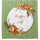 秋バニーとカボチャとカスタマイズ可能な文字 シャワーカーテン (正面)