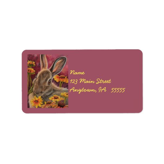 秋バニーラビットイエローフラワーズウォーターカラーアート ラベル (正面)