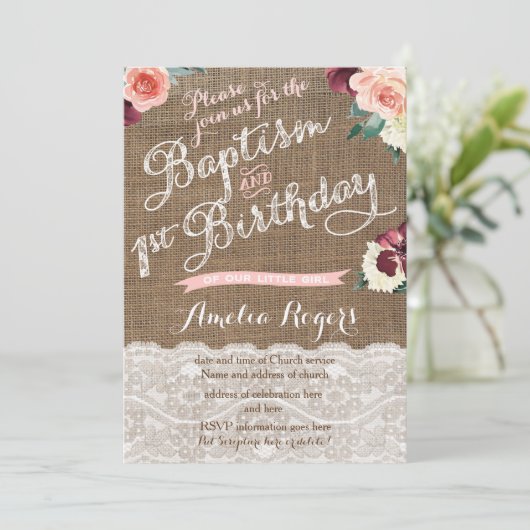 秋バプテスマの女の子のための最初の誕生日パーティー 招待状 (スタンド正面)