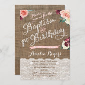 秋バプテスマの女の子のための最初の誕生日パーティー 招待状 (正面/裏面)