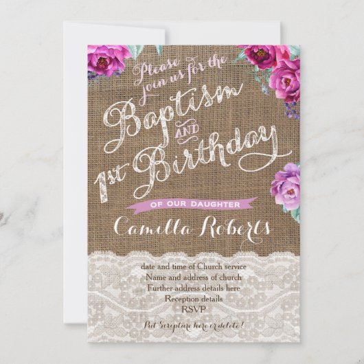 秋バプテスマ1st誕生日パーティーお祝いカード 招待状 (正面)