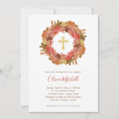 秋バプテスマ|紅葉と金ゴールドクロス 招待状 (正面)