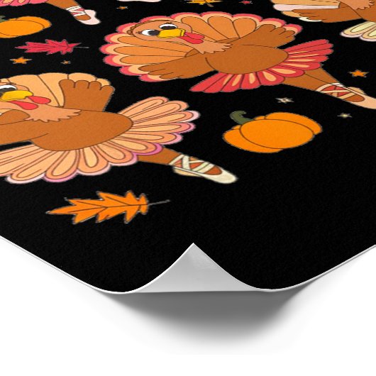 秋バレリーナ踊りかわいい七面鳥サンクスギビング ポスター (角)