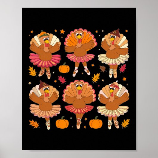 秋バレリーナ踊りかわいい七面鳥サンクスギビング ポスター (正面)