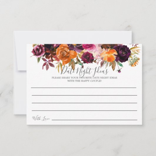 秋バーガンディオレンジフローラデートナイトアイディアカード 招待状 (正面)