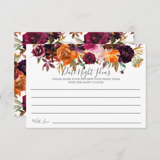 秋バーガンディオレンジフローラデートナイトアイディアカード 招待状 (正面/裏面)
