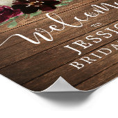 秋バーガンディーパンプキンウッドシャワーウェルカムサイン ポスター (角)