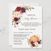 秋バーガンディ花かぼちゃの仮想ベビーシャワー 招待状 (正面)