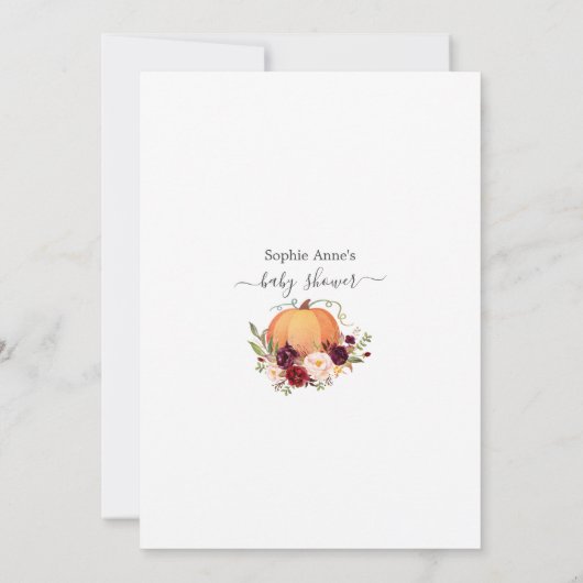 秋バーガンディ花かぼちゃの仮想ベビーシャワー 招待状 (裏面)