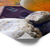 秋バーモントの岩の壁にカボチャ ポスター (角)