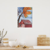 秋バーンウォーターカラーパステル ポスター (キッチン)