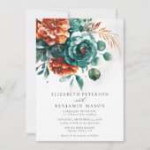 秋バーンオレンジティール（緑がかった色）バラボタニカル結婚ズ 招待状 (正面)