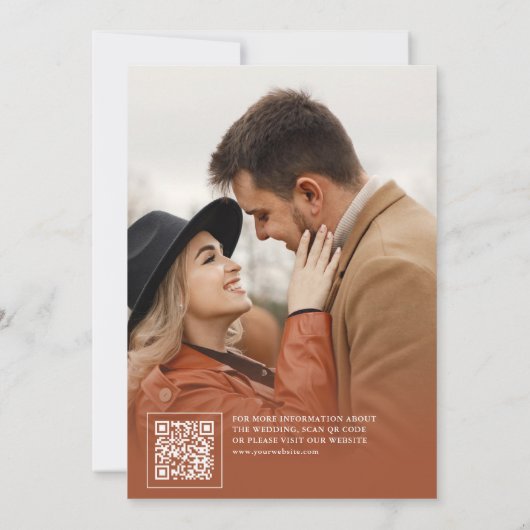 秋バーントオレンジフローラテラコッタフォト結婚ズ セーブザデート (裏面)