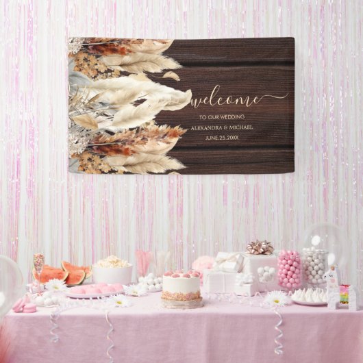 秋バーンドオレンジウォーターカラーパンパスグラス結婚ズ 横断幕 (パーティー)