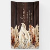 秋バーンドオレンジウォーターカラーパンパスグラス結婚ズ 横断幕 (縦)