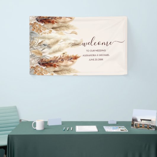 秋バーンドオレンジウォーターカラーパンパスグラス結婚ズ 横断幕 (トレードショー)