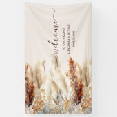 秋バーンドオレンジウォーターカラーパンパスグラス結婚ズ 横断幕 (縦)