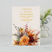 秋バーンドオレンジウォーターカラーパンパスグラス結婚ズ 箔招待状 (立ち正面)
