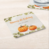 秋バーンドオレンジカボチャパッチ誕生日 スクエアペーパーコースター (アングル)