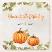 秋バーンドオレンジカボチャパッチ誕生日 スクエアペーパーコースター (正面)