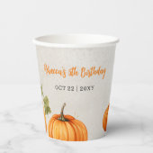秋バーンドオレンジカボチャパッチ誕生日 紙コップ (正面)