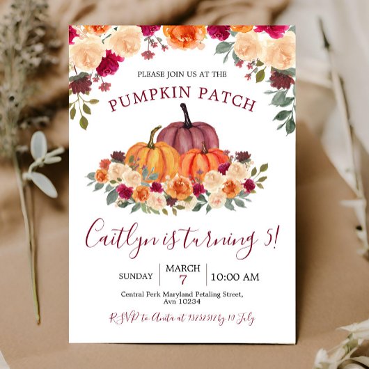 秋バーンドオレンジカボチャパッチ5th誕生日 招待状